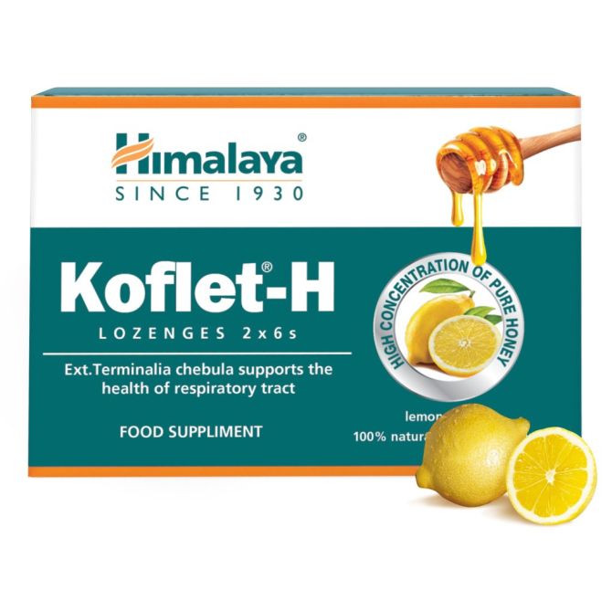 KOFLET H Lemon flavour Fortified with Honey, 12 lozenges, Himalaya