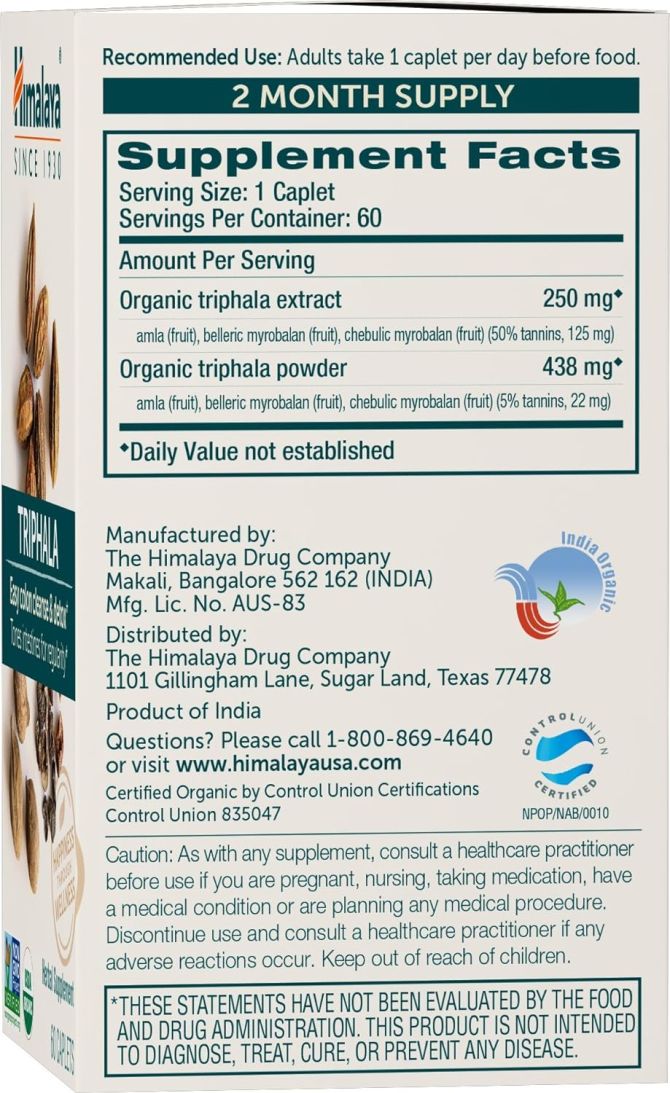 Organic Triphala, 60 caplets, 2 month supply, Himalaya Wellness