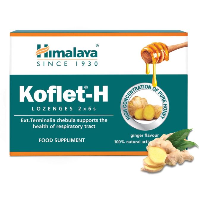 KOFLET H Ginger flavour Fortified with Honey, 12 lozenges, Himalaya