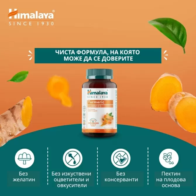 Турмерик (Куркума), 60 ЖЕЛИРАНИ ТАБЛЕТКИ (с аромат на плодове), Himalaya Wellness