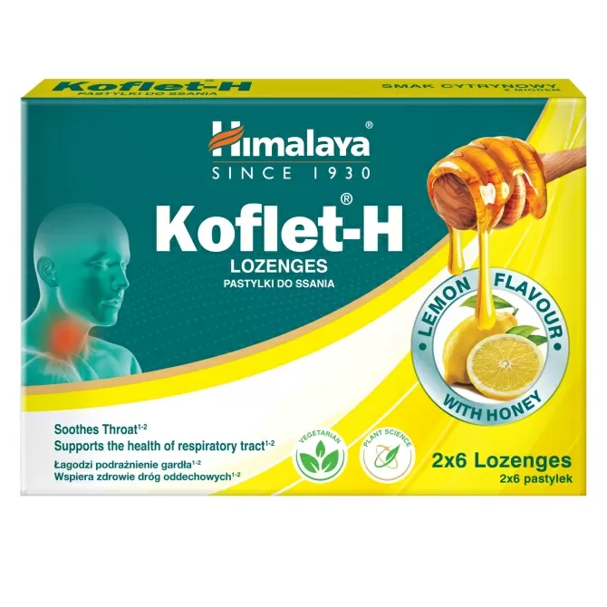 KOFLET H Lemon flavour Fortified with Honey, 12 lozenges, Himalaya