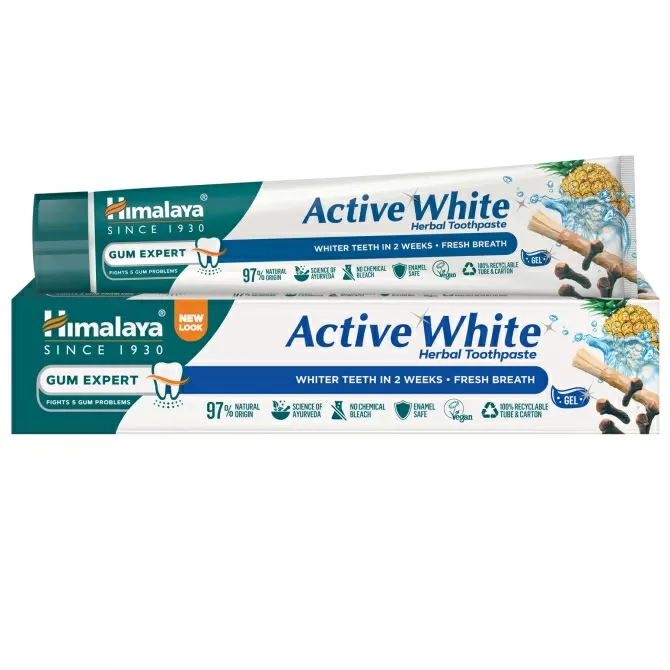 Гел- паста за избелване на зъби, без флуорид ACTIVE WHITE, Himalaya Wellness, 75 ml