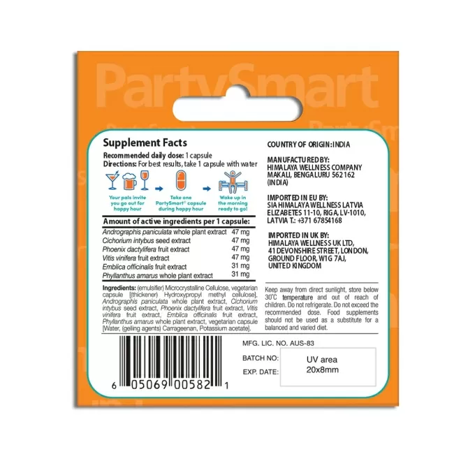 Party Smart - Против махмурлук, 1 капсула, Himalaya Wellness