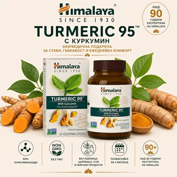 Турмерик 95 (Куркума), 60 вегетариански капсули (ДВУМЕСЕЧЕН прием), Himalaya Wellness