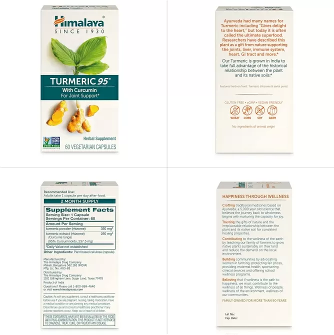 Турмерик 95 (Куркума), 60 вегетариански капсули (ДВУМЕСЕЧЕН прием), Himalaya Wellness