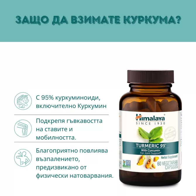 Турмерик 95 (Куркума), 60 вегетариански капсули (ДВУМЕСЕЧЕН прием), Himalaya Wellness