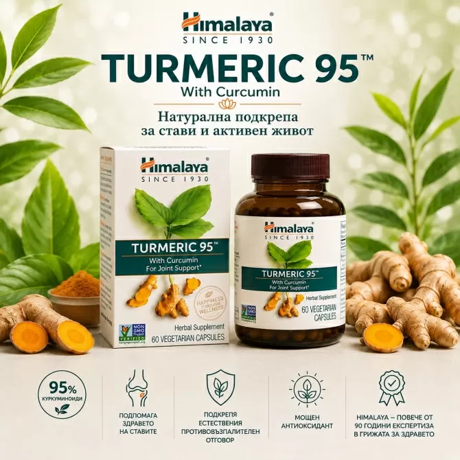 Турмерик 95 (Куркума), 60 вегетариански капсули (ДВУМЕСЕЧЕН прием), Himalaya Wellness