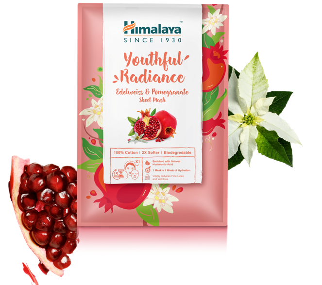 YOUTHFUL RADIANCE EDELWEISS AND POMEGRANATE SHEET MASK, Himalaya, 1 piece