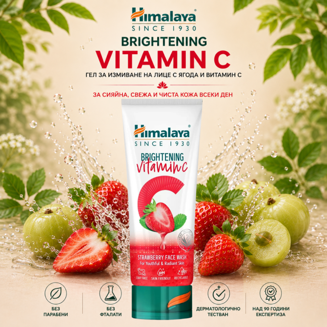 Brightening Vitamin C Strawberry Face Wash, Himalaya Wellness, 100 ml