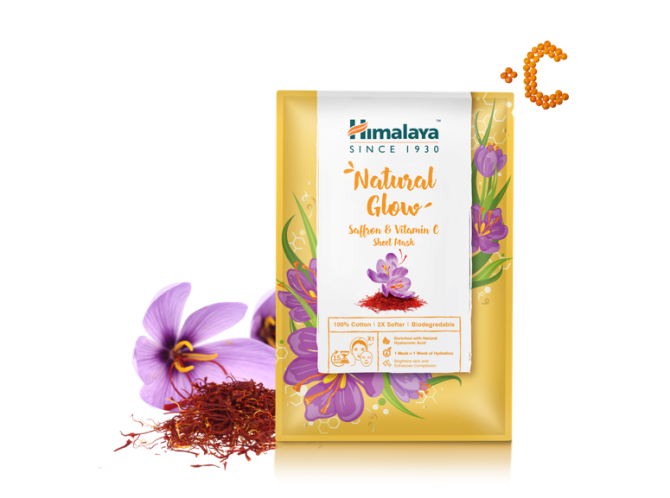 NATURAL GLOW SAFFRON AND VITAMIN C SHEET MASK, Himalaya, 1 piece