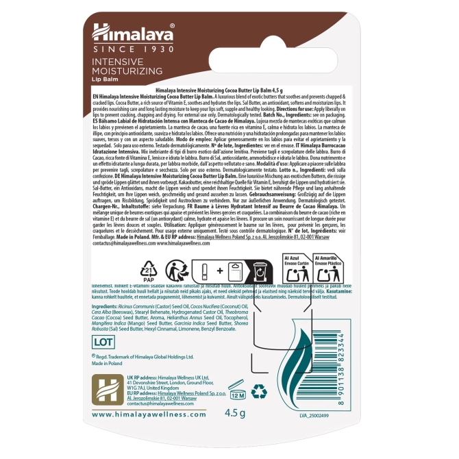 Cocoa Butter Lip Balm, Himalaya Wellness, 4.5 g