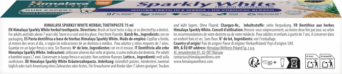 Избелваща паста за зъби без флуорид  SPARKLY WHITE, Himalaya, 75 ml