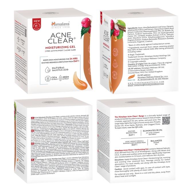 Acne Clear + Хидратиращ гел за лице, Himalaya Wellness, 50 ml