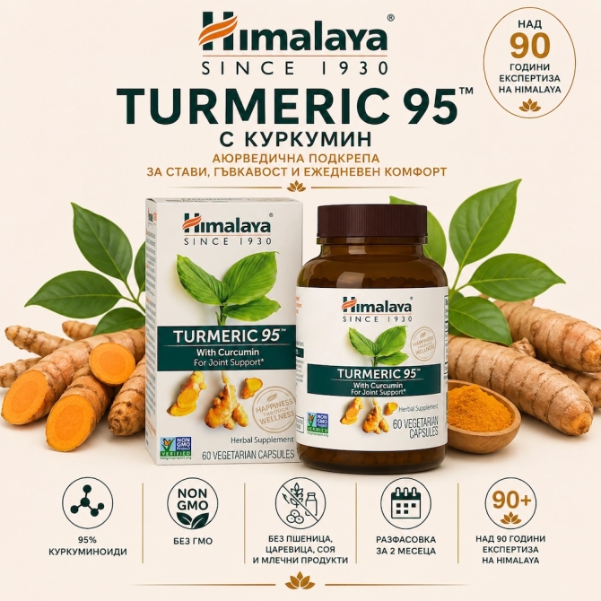Турмерик 95 (Куркума), 60 вегетариански капсули (ДВУМЕСЕЧЕН прием), Himalaya Wellness