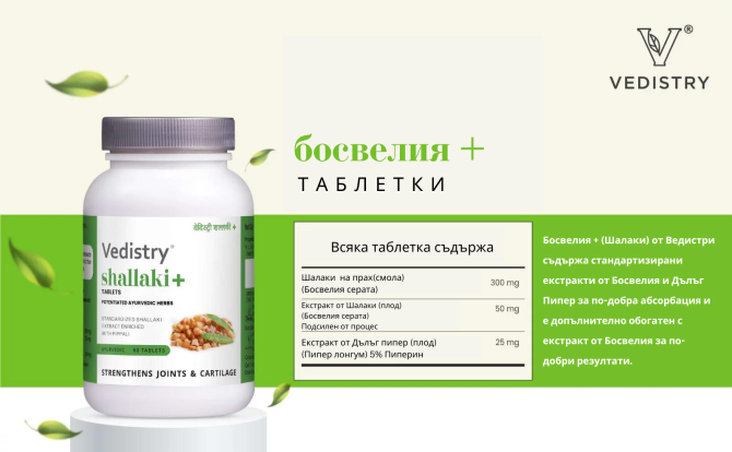 БОСВЕЛИЯ ПЛЮС  (Шалаки + Дълъг Пипер), Charak Pharma, 60 таблетки, Най-добър до: 30.11.2026